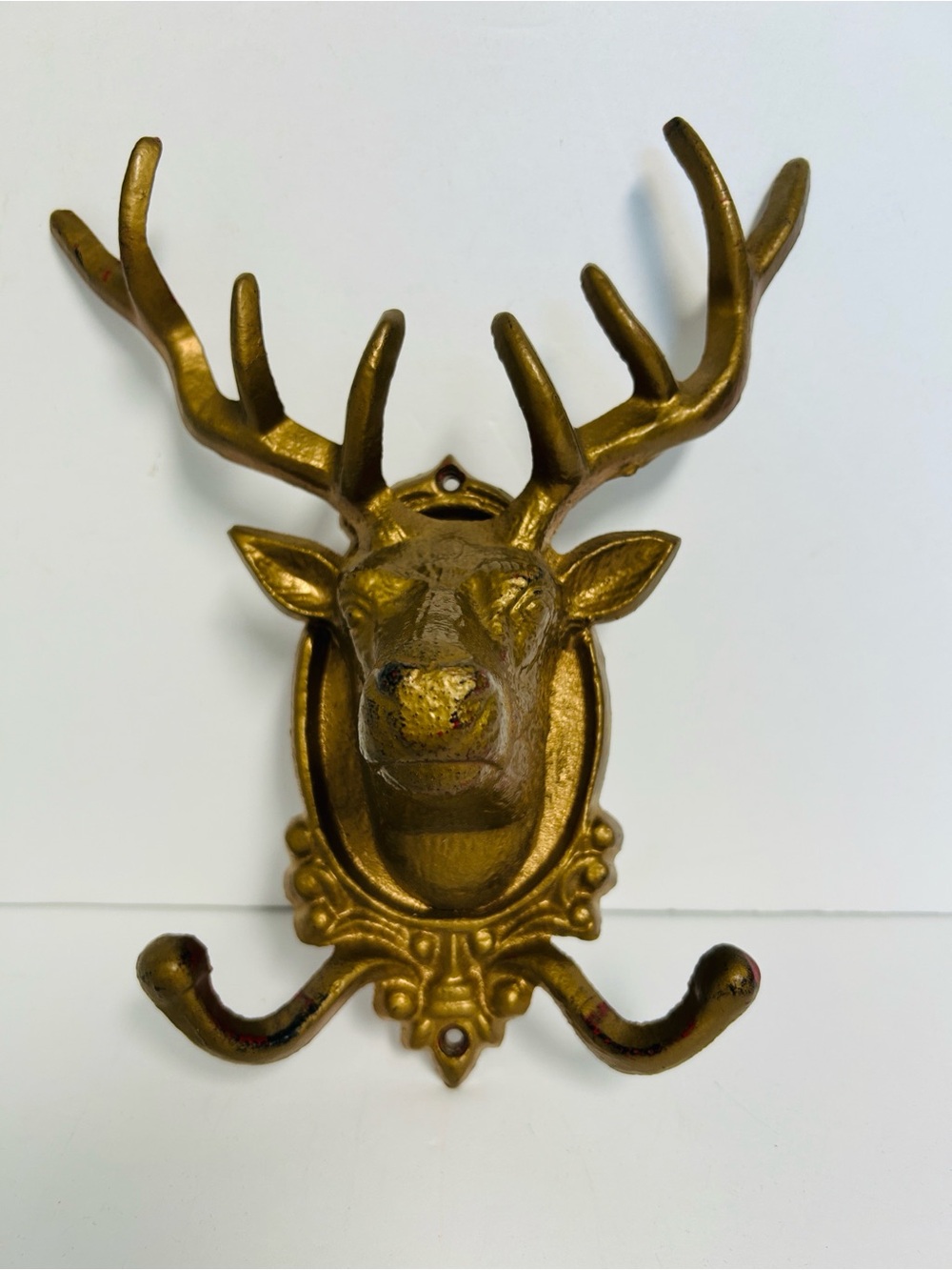 Cast Iron Vintage-Style Stag Head Design Double Mounted Wall Hanging Usable Art